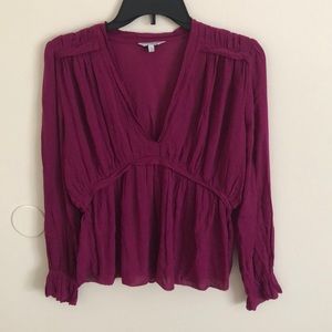 Ruched Long Sleeve V Neck Lucky Brand Blouse